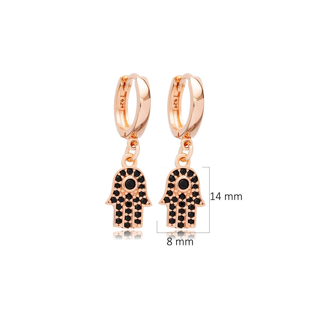 Hamsa Black CZ Stone Dangle Wholesale 925 Silver Earrings