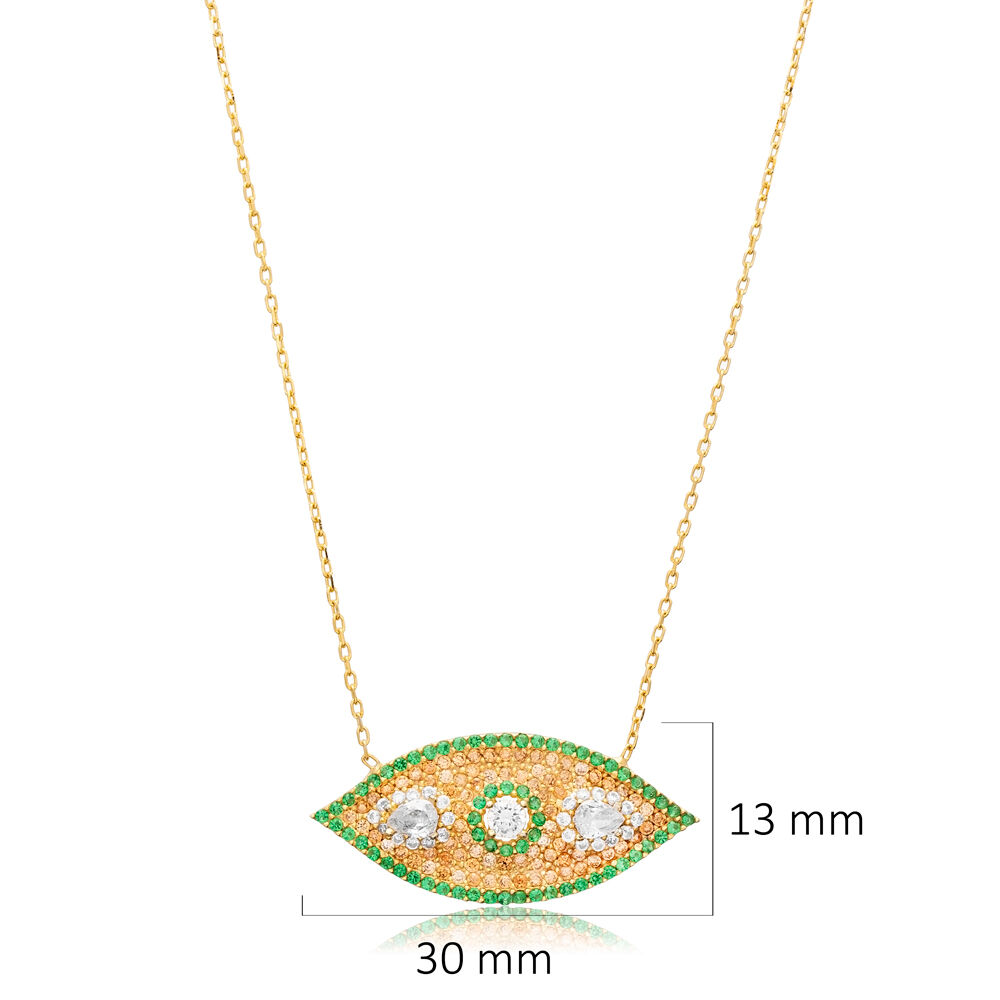 Emerald CZ Evil Eye Silver Charm Necklace Wholesale Jewelry