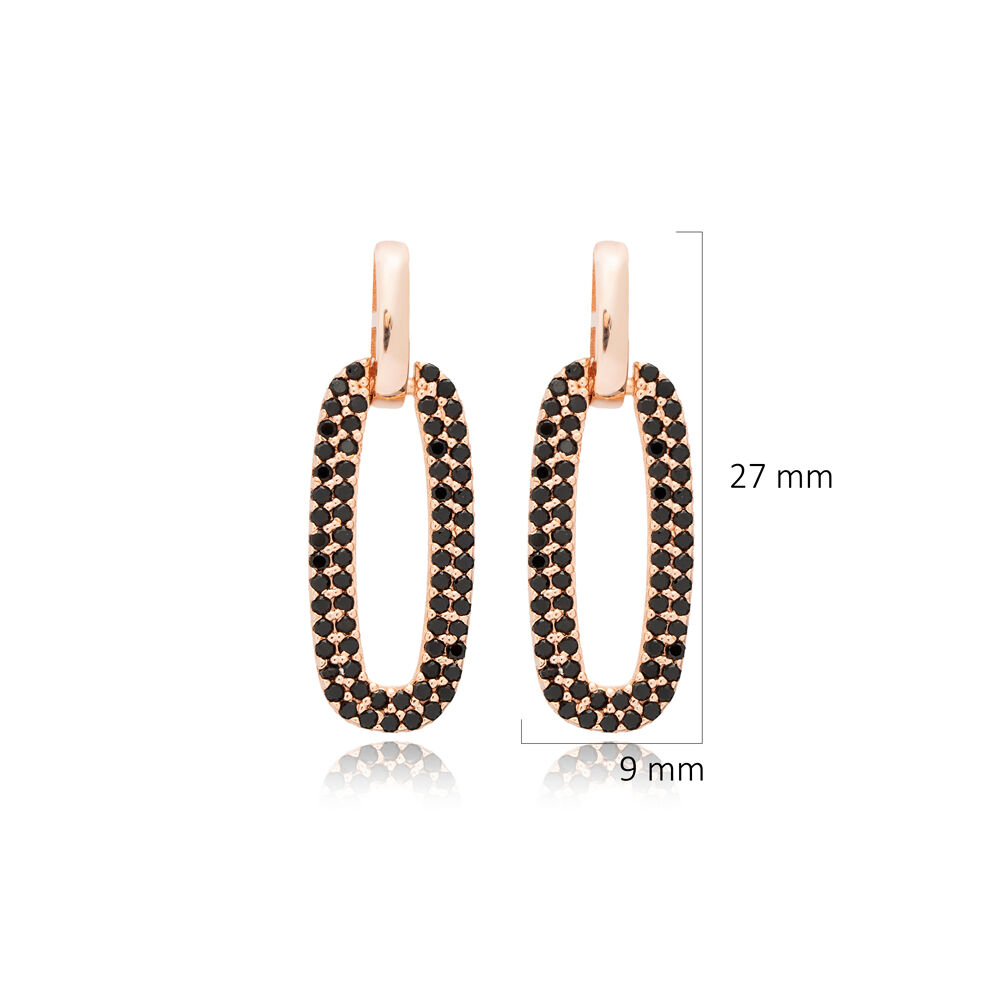 Rectangle Design Black CZ Stud Earrings