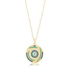 Evil Eye Design CZ Silver Charm Necklace Pendant