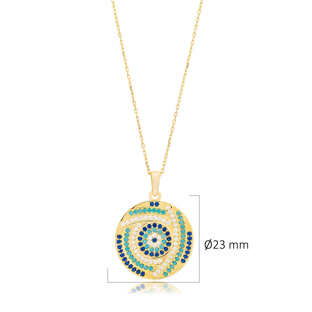 Evil Eye Design CZ Silver Charm Necklace Pendant