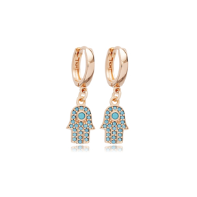 Turquoise Stone Hamsa Charm Dangle Wholesale Silver Earrings