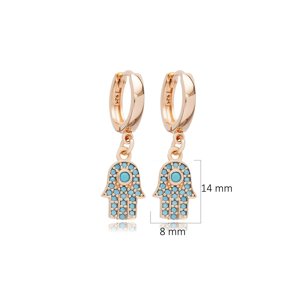 Turquoise Stone Hamsa Charm Dangle Wholesale Silver Earrings