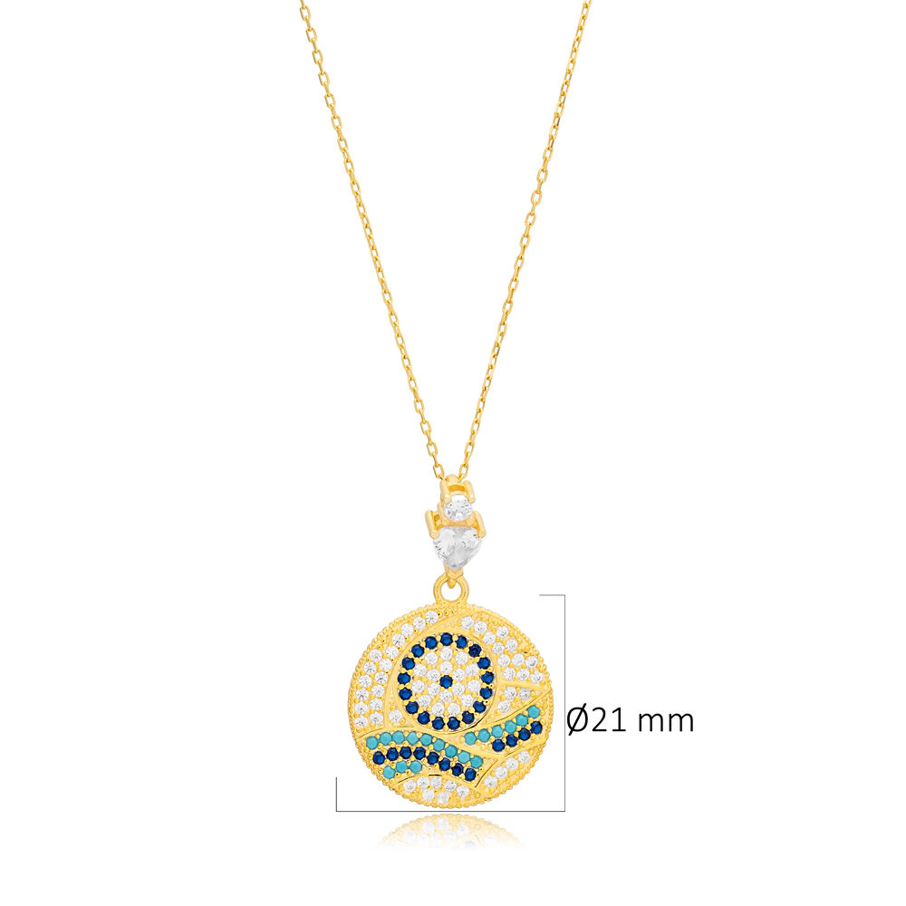 Evil Eye Wave Design CZ Charm Necklace Silver Jewelry