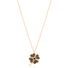 Black CZ Clover Design Wholesale 925 Silver Necklace