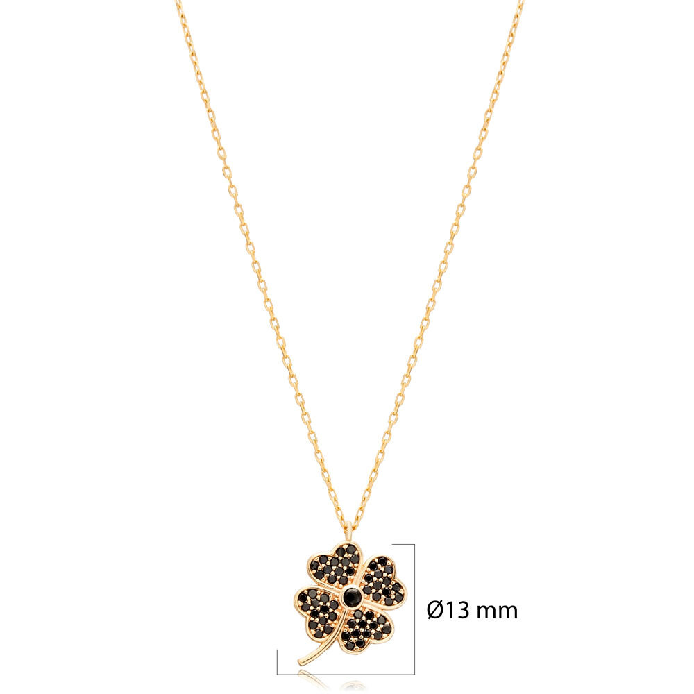 Black CZ Clover Design Wholesale 925 Silver Necklace