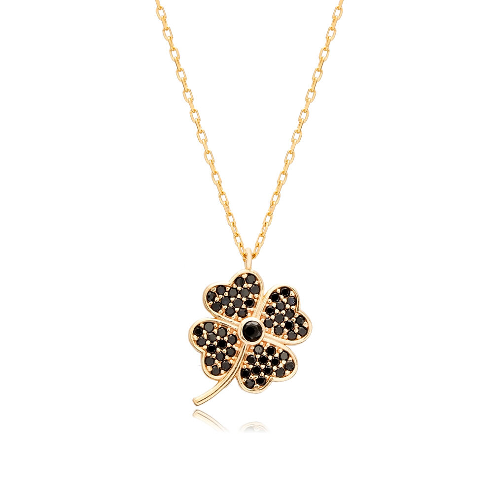 Black CZ Clover Design Wholesale 925 Silver Necklace