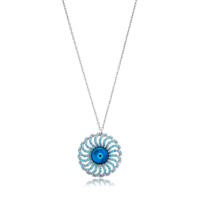 Evil Eye Turquoise CZ Charm Pendant 925 Silver Necklace