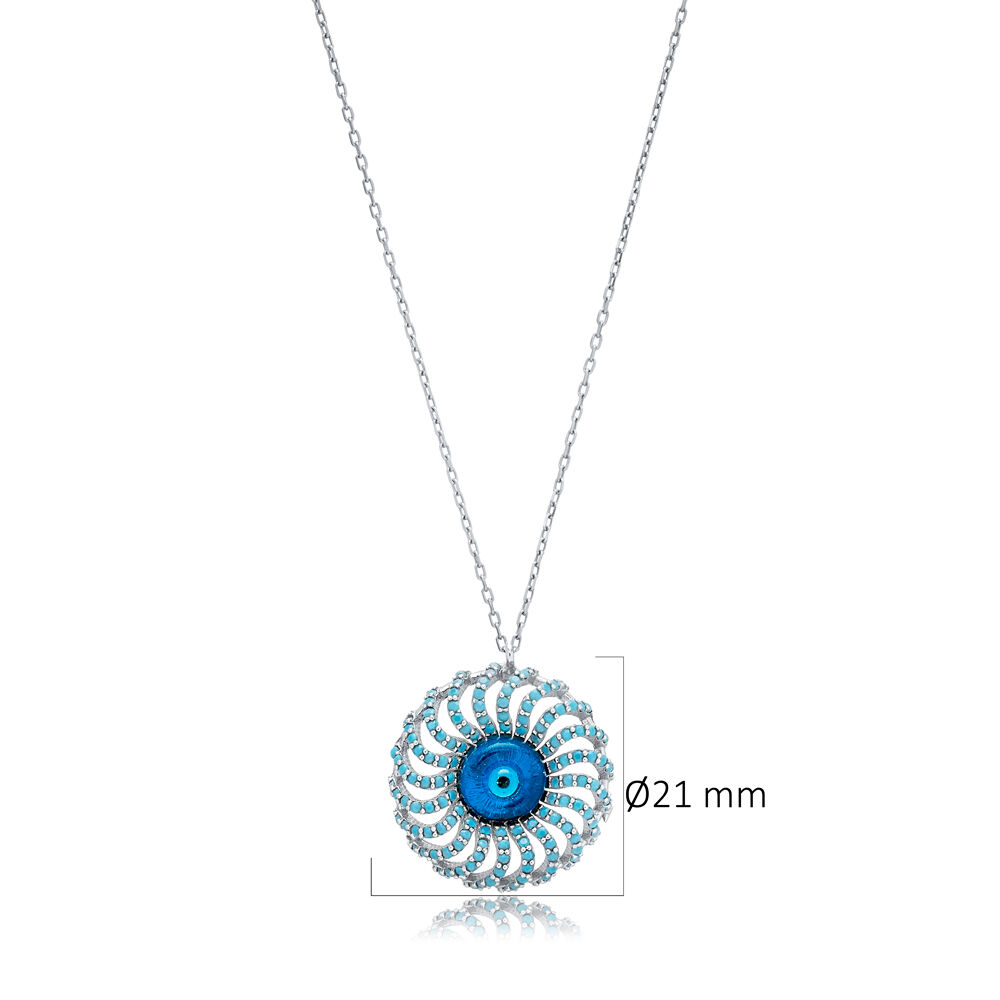 Evil Eye Turquoise CZ Charm Pendant 925 Silver Necklace