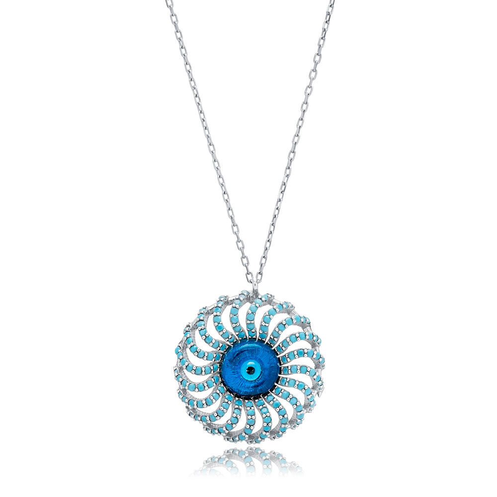 Evil Eye Turquoise CZ Charm Pendant 925 Silver Necklace