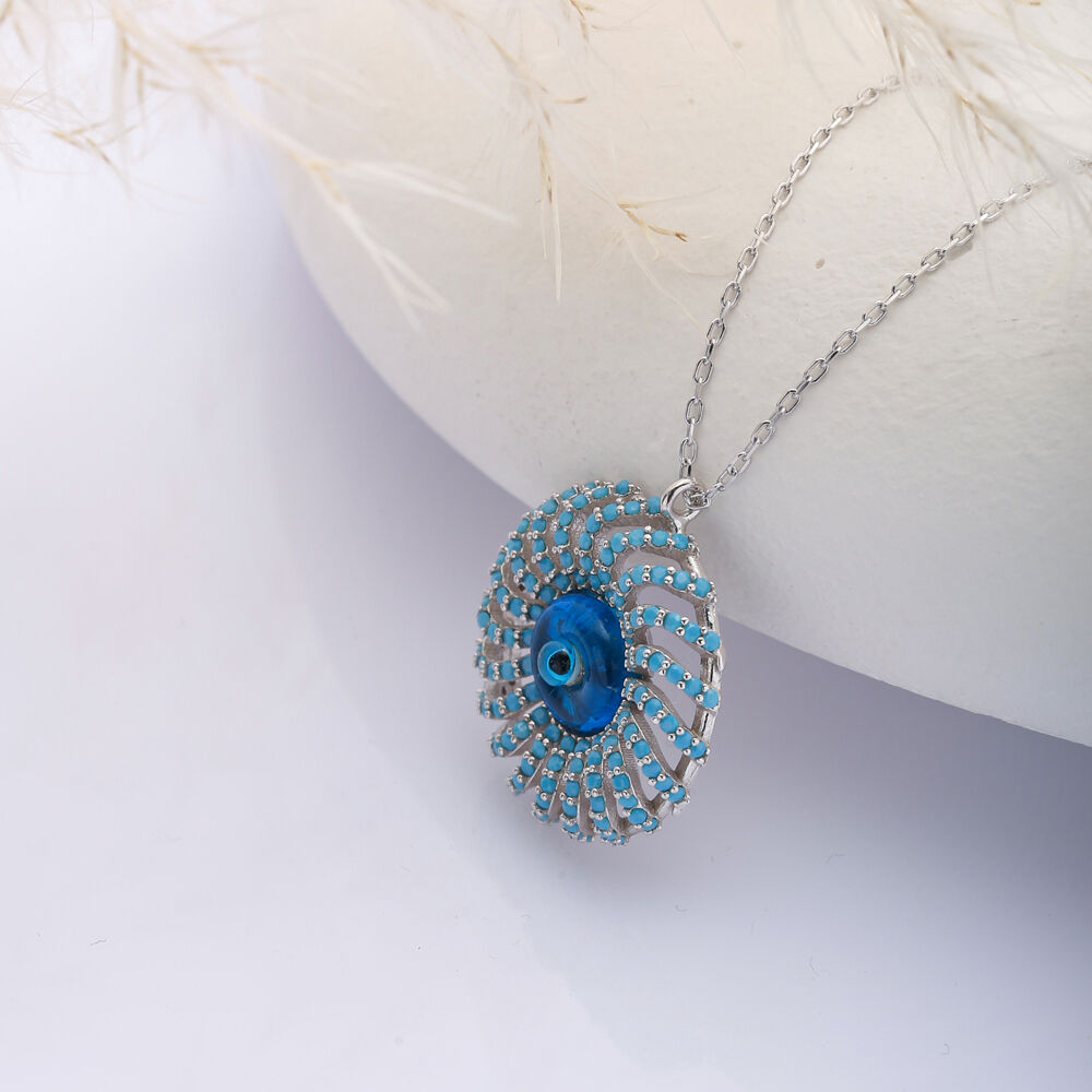 Evil Eye Turquoise CZ Charm Pendant 925 Silver Necklace