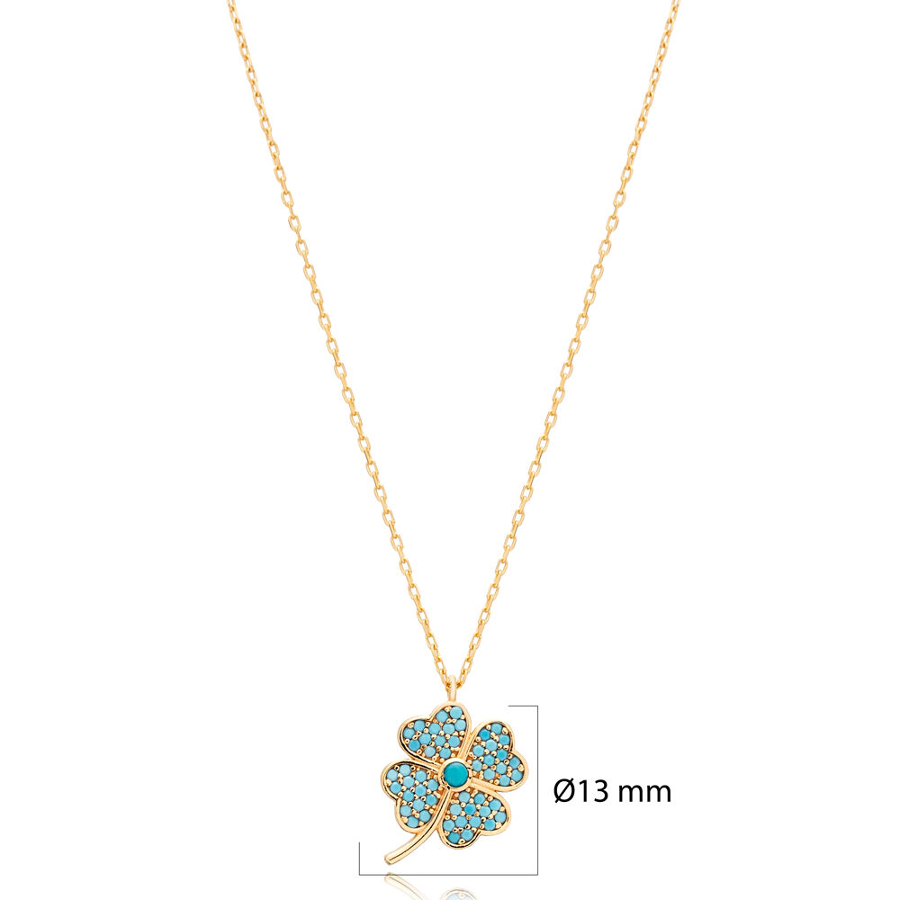 Turquoise Clover Wholesale Silver Necklace