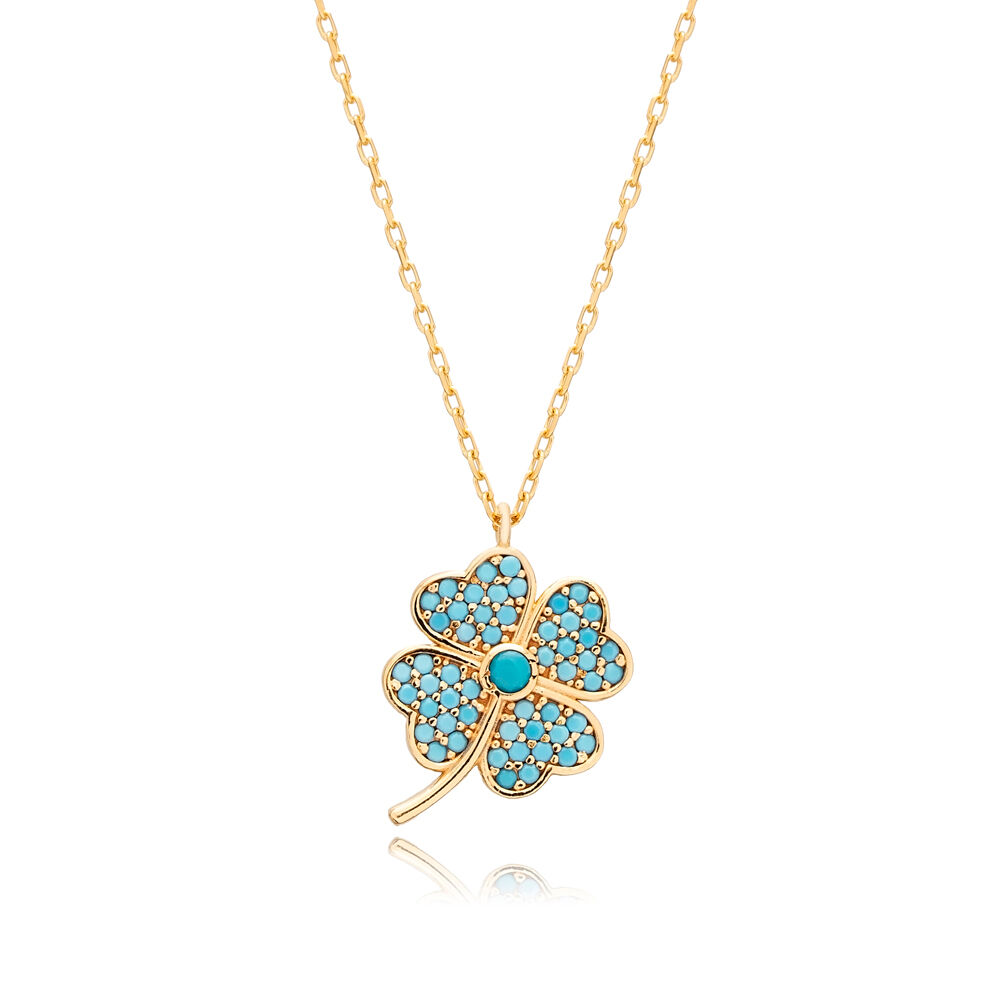 Turquoise Clover Wholesale Silver Necklace