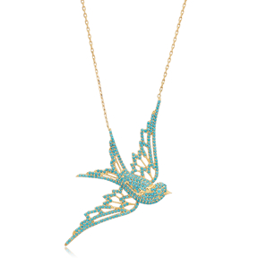 Swallow Bird CZ Charm Necklace 925 Sterling Silver Jewelry