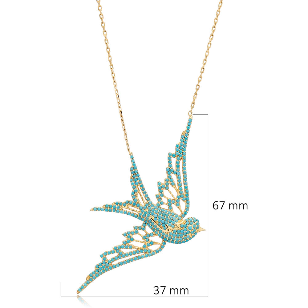 Swallow Bird CZ Charm Necklace 925 Sterling Silver Jewelry