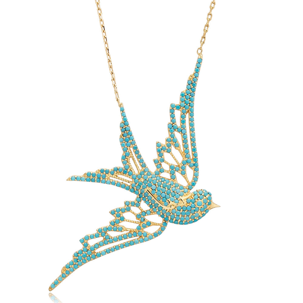 Swallow Bird CZ Charm Necklace 925 Sterling Silver Jewelry