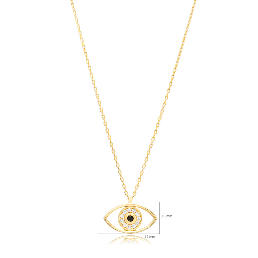 Black CZ Evil Eye Charm Wholesale Turkish 925 Silver Necklace