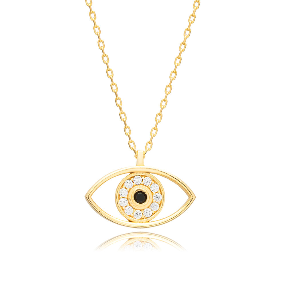 Black CZ Evil Eye Charm Wholesale Turkish 925 Silver Necklace