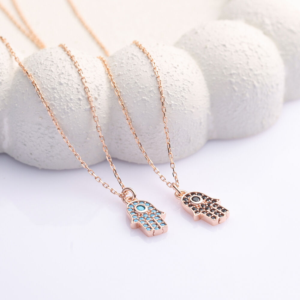 Colored CZ Stone Hamsa Charm Wholesale 925 Silver Necklace