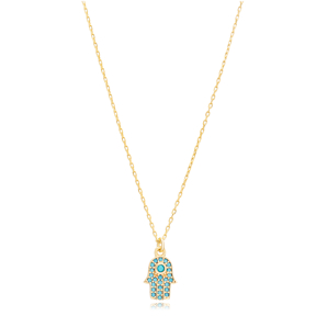 Turquoise CZ Stone Hamsa Charm Wholesale 925 Silver Necklace