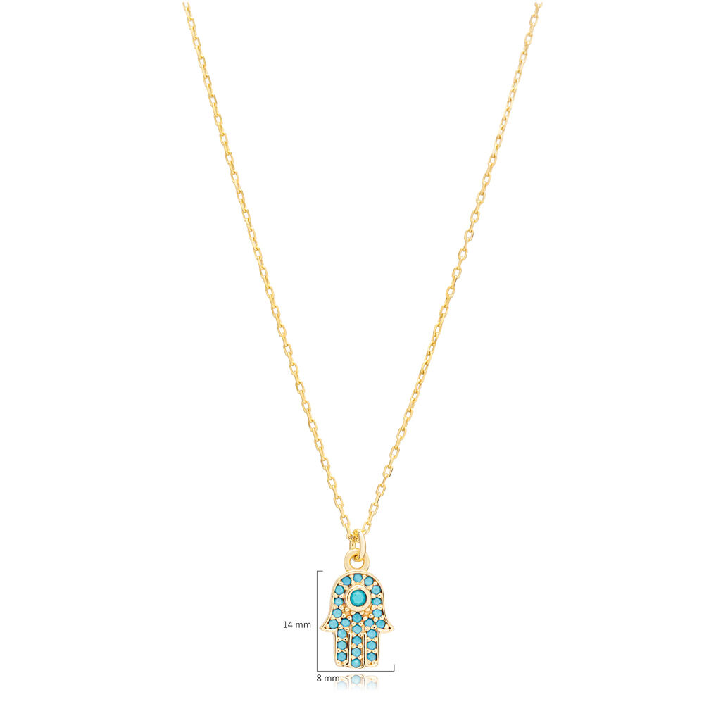 Turquoise CZ Stone Hamsa Charm Wholesale 925 Silver Necklace