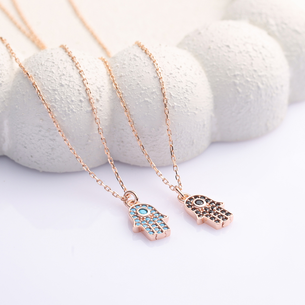 Turquoise CZ Stone Hamsa Charm Wholesale 925 Silver Necklace