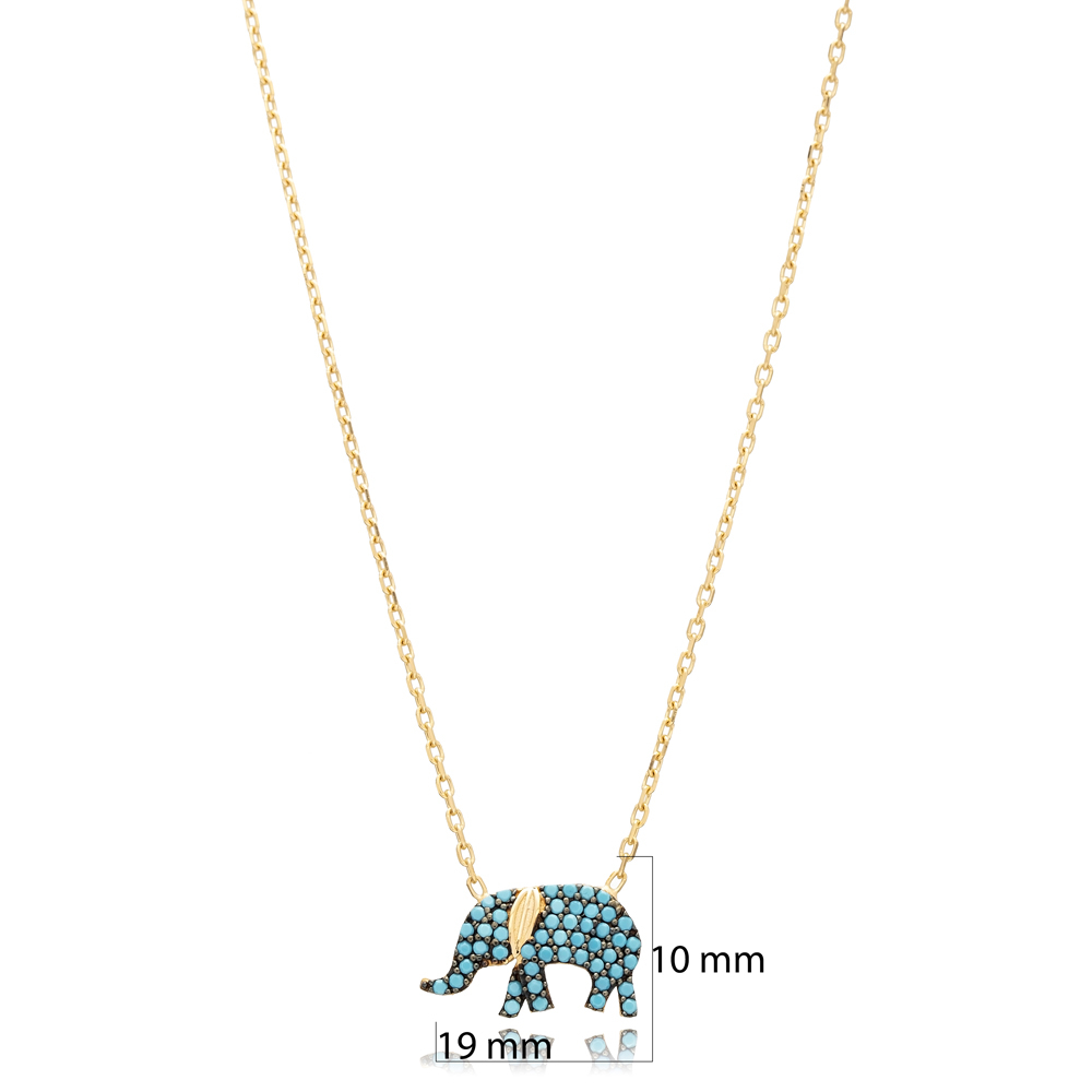 Nano Turquoise Elephant Desing Turkish Wholesale Silver Pendant