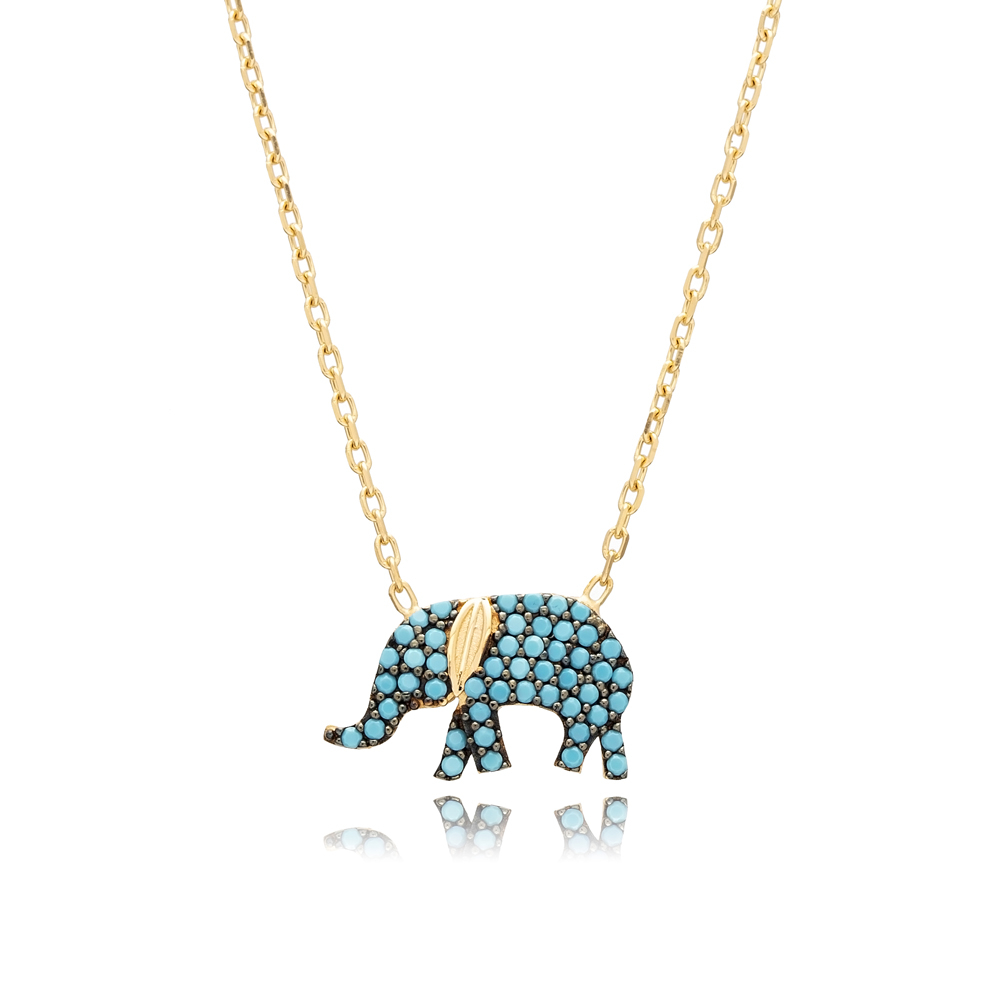 Nano Turquoise Elephant Desing Turkish Wholesale Silver Pendant