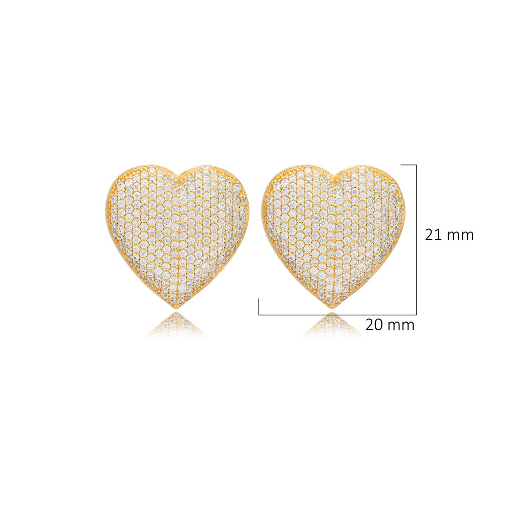 Heart Design Zircon Stone Stud Earrings