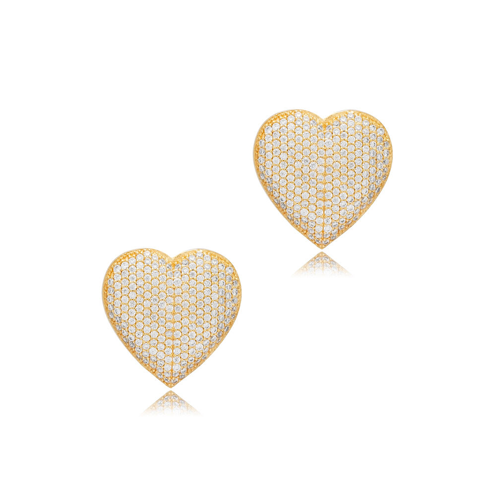 21 mm Heart Shape Stud Earrings Wholesale 925 Silver Jewelry