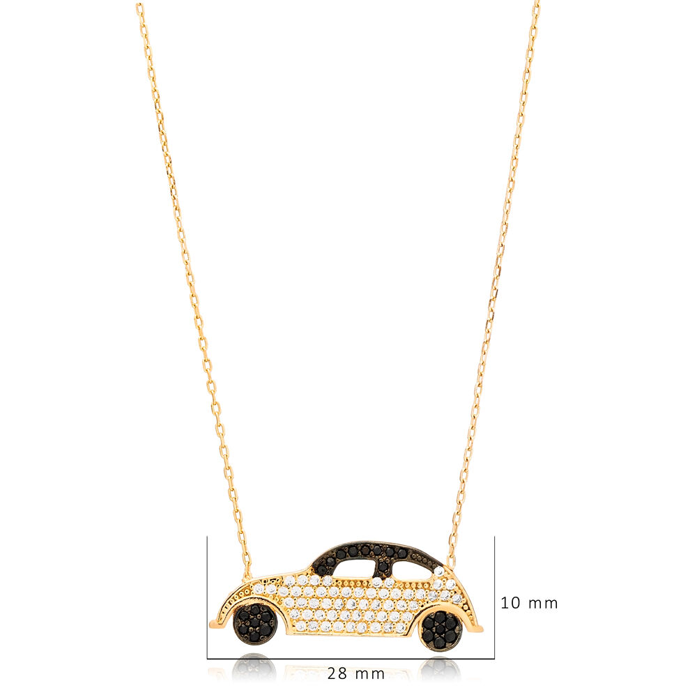 Car Design CZ Stone Silver Charm Necklace