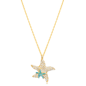 Sea Star CZ Charm Necklace Silver Pendant