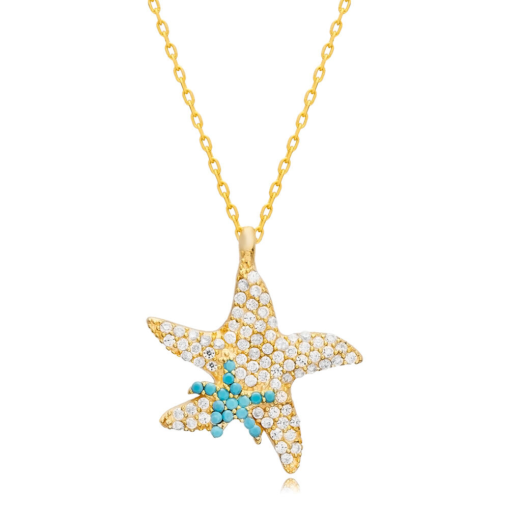 Sea Star CZ Charm Necklace Silver Pendant