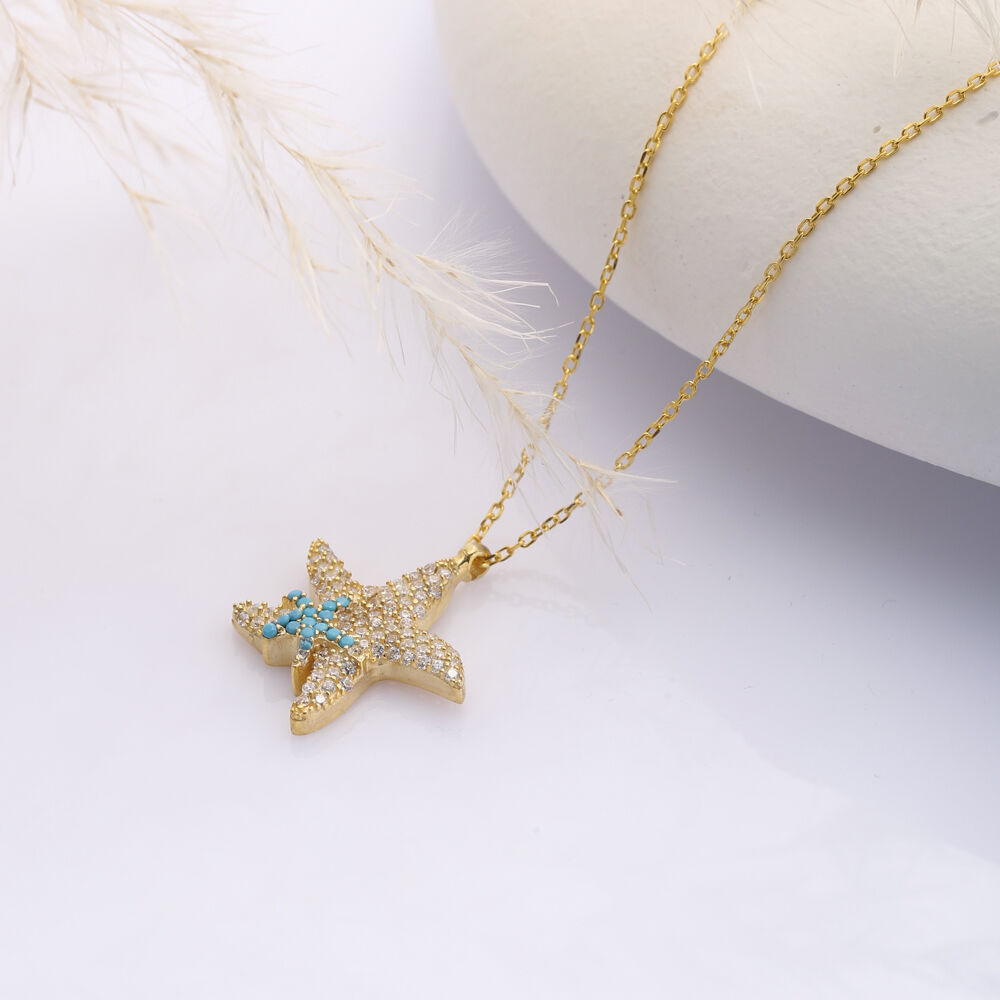 Sea Star CZ Charm Necklace Silver Pendant