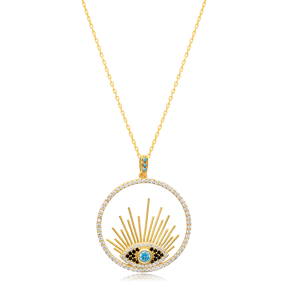 Hollow Round Evil Eye Silver Charm Necklace