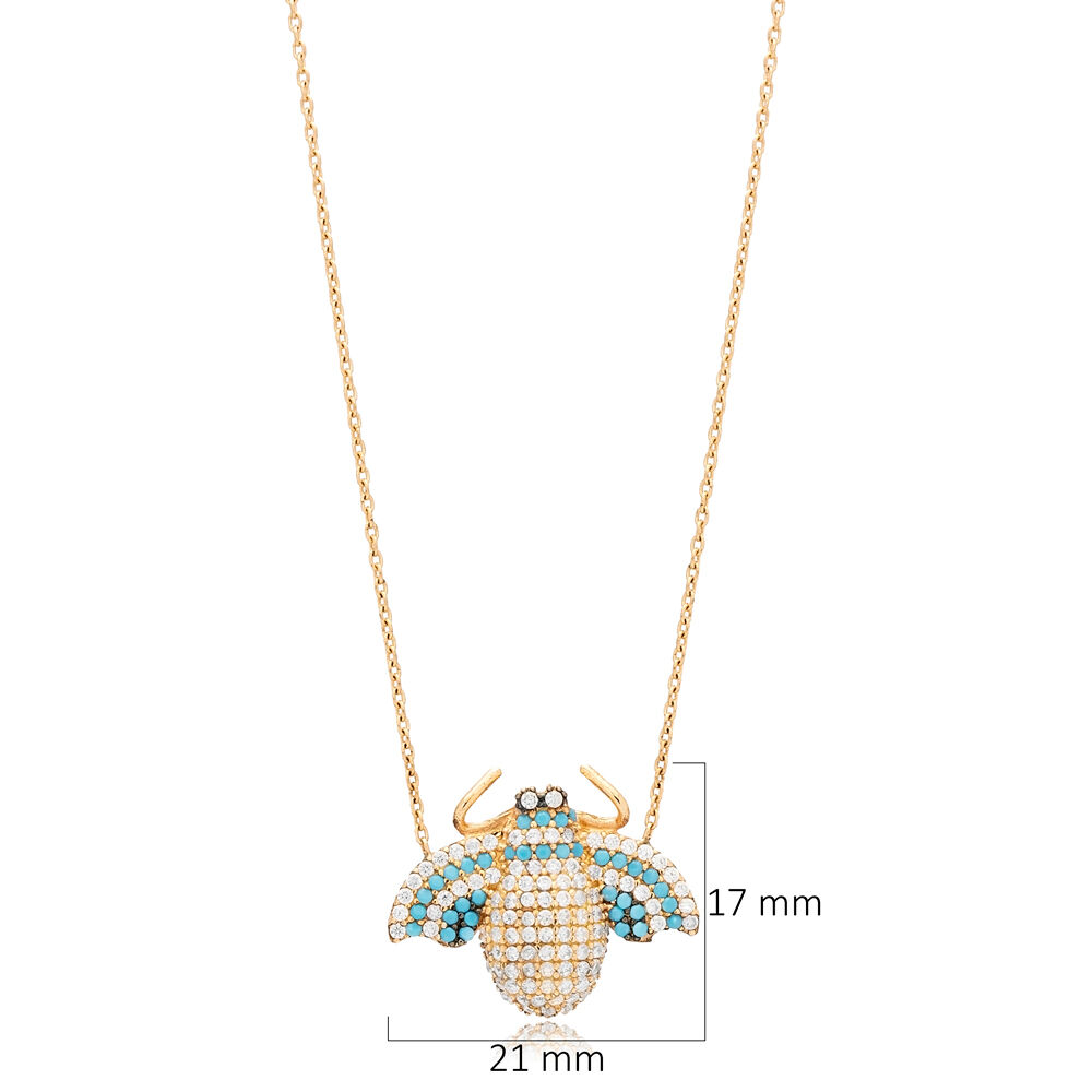 Scarab Beetle CZ Stone Silver Charm Necklace Pendant