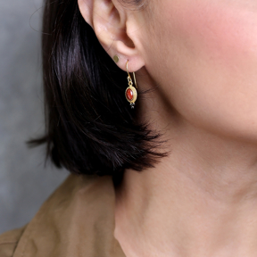 Oval Star Stone Vintage 925 Silver 22K Gold Hook Earrings