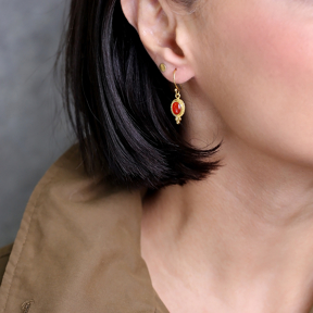 Oval Agate Stone Vintage 925 Silver 22K Gold Hook Earrings