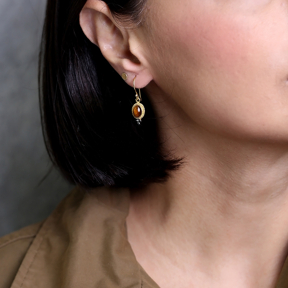 Oval Vintage Tiger Eye Stone 925 Silver 22K Gold Hook Earrings