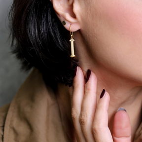 Pillar Shape Vintage 925 Silver 22K Gold Hook Earrings