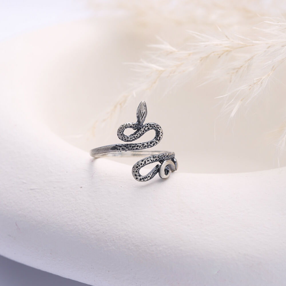 Snake Design Vintage 925 Silver Oxidized Adjustable Ring