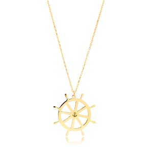 Rudder Design Wheel Plain Silver Charm Necklace Pendant