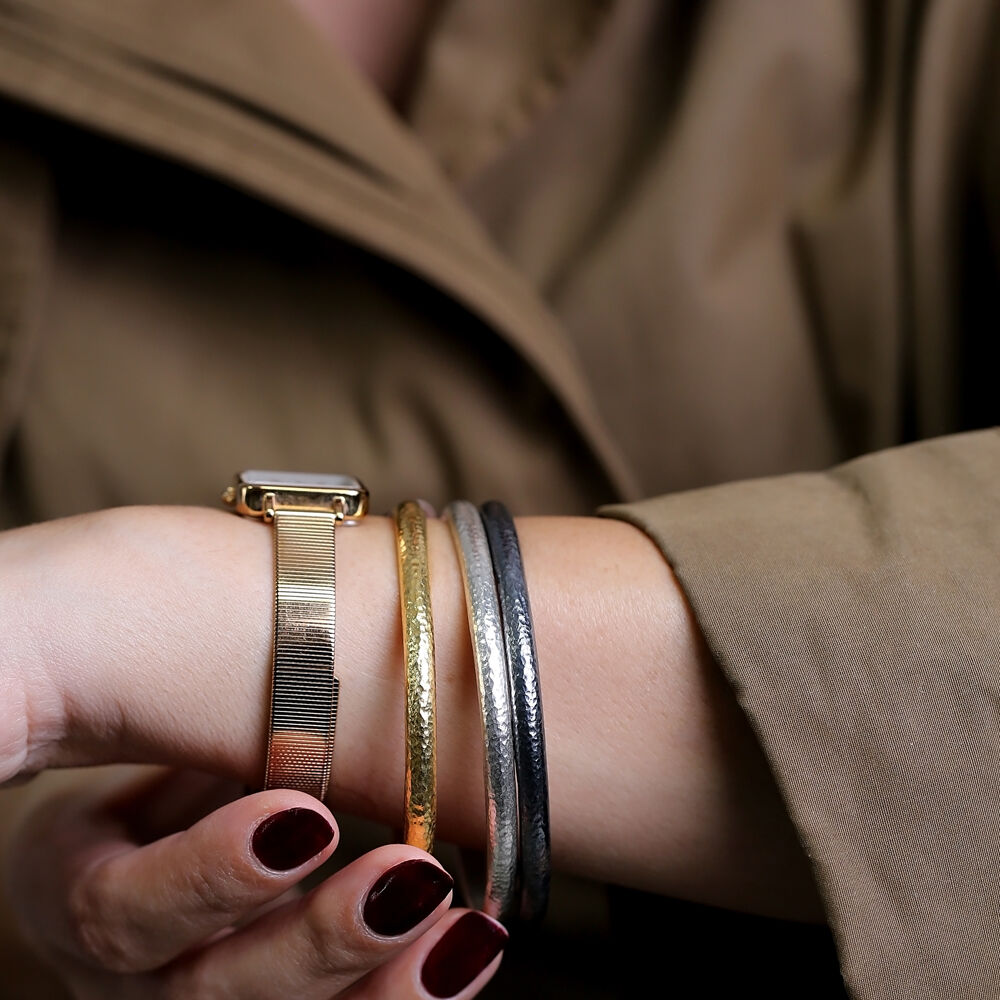 Oxidized Plain Design Ø71 mm Sterling Silver Vintage Bangle