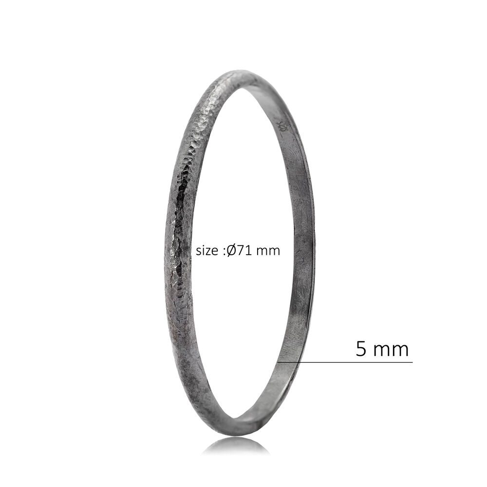 Oxidized Plain Design Ø71 mm Sterling Silver Vintage Bangle