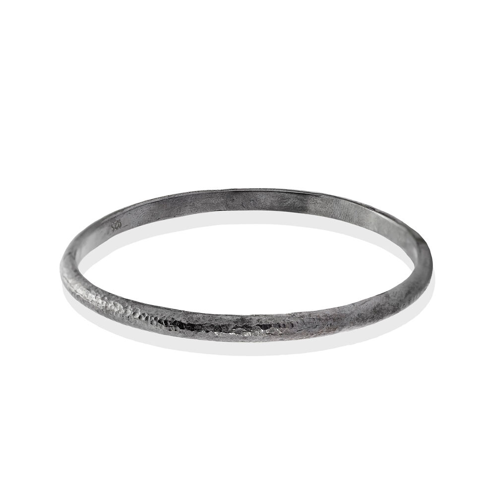 Oxidized Plain Design Ø71 mm Sterling Silver Vintage Bangle