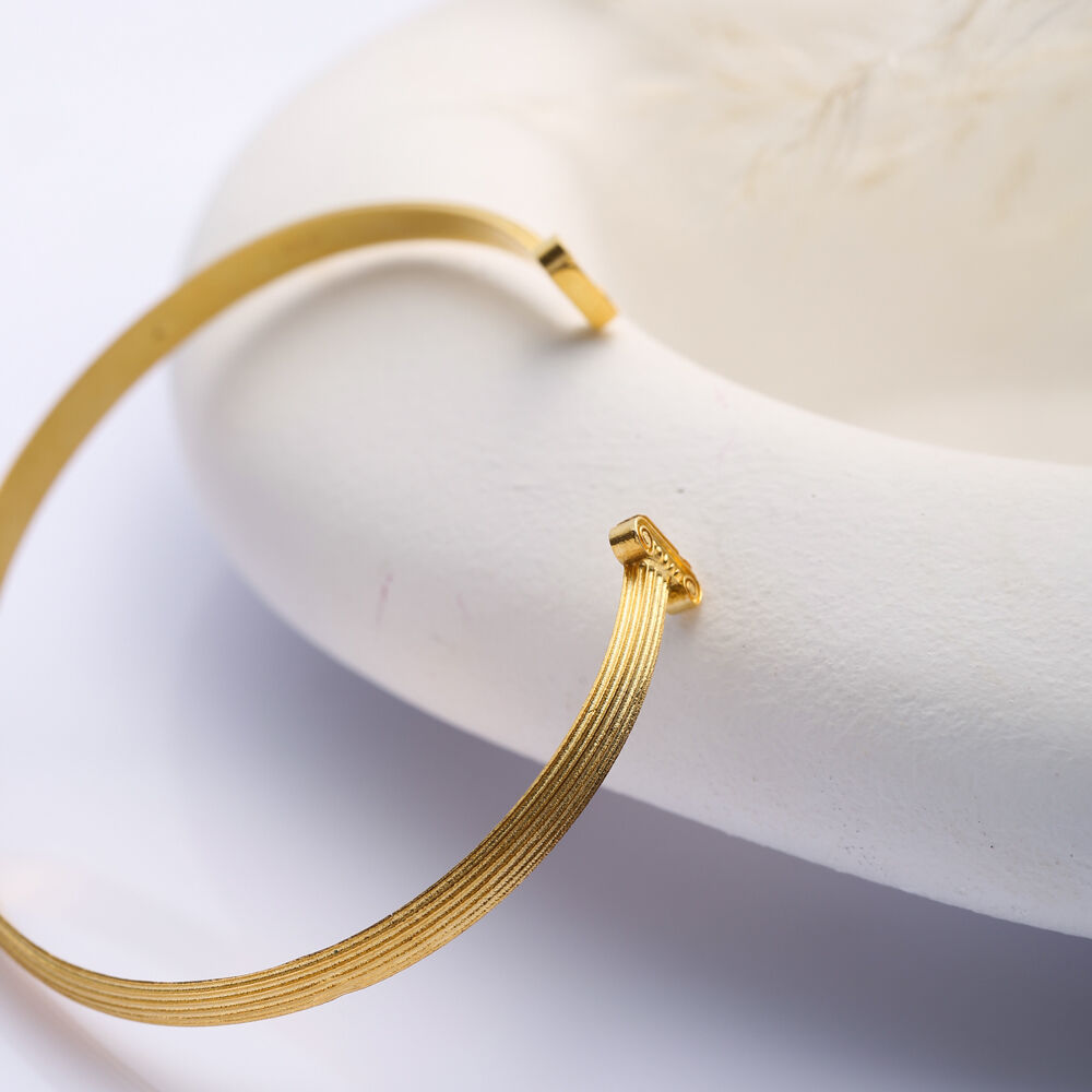 22K Gold Plated Plain Adjustable Sterling Silver Vintage Bangle