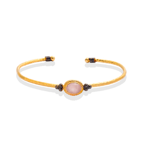 Rose Quartz Oval 22K Gold Plated Silver Vintage Bangle