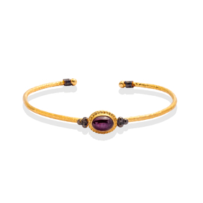 Amethyst Stone Oval 22K Gold Plated 925 Silver Vintage Bangle