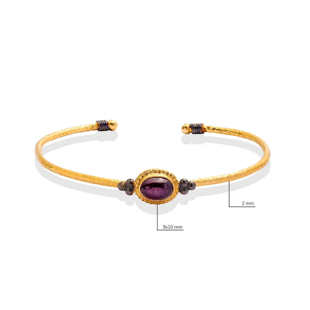 Amethyst Stone Oval 22K Gold Plated 925 Silver Vintage Bangle