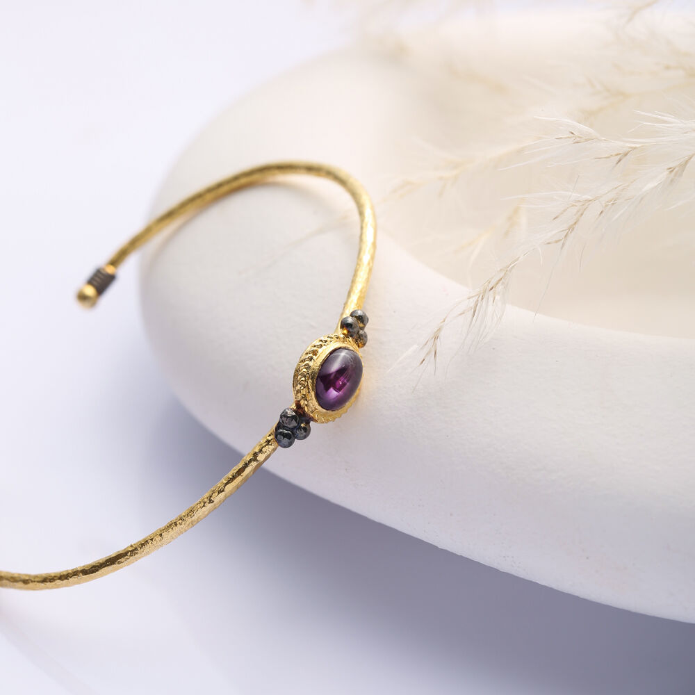 Amethyst Stone Oval 22K Gold Plated 925 Silver Vintage Bangle